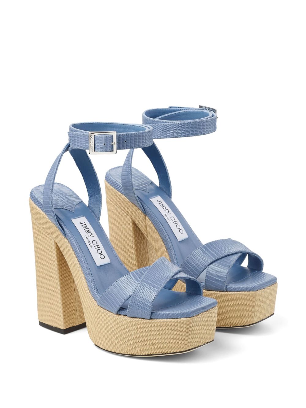 Jimmy Choo 140mm Gaia lizard-print sandals Blue