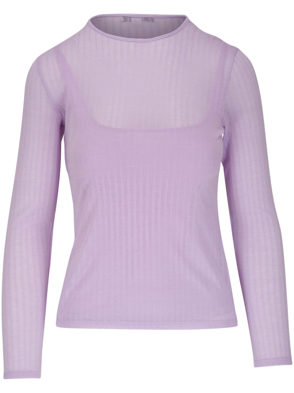 Shop Vince Semi-sheer Ribbed Knit Top In Purple