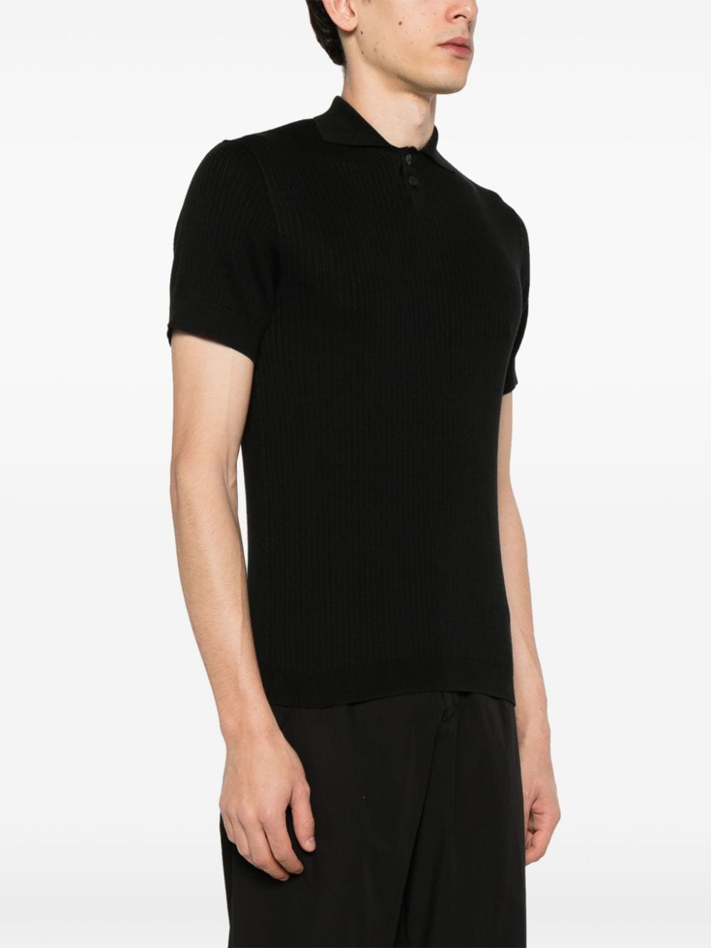 Shop Transit Ribbed-knit Polo Shirt In Black