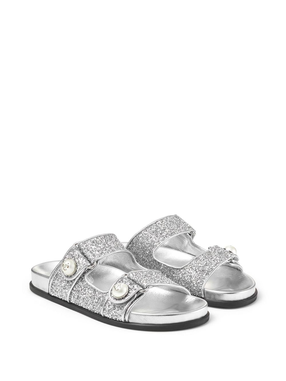 Shop Jimmy Choo Fayence Glitter Leather Sandals In Silver