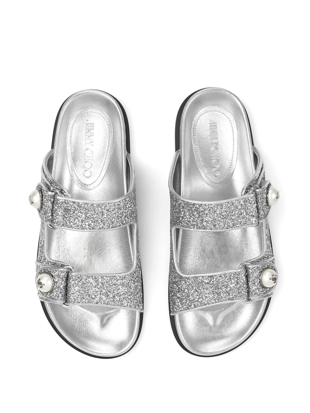 Shop Jimmy Choo Fayence Glitter Leather Sandals In Silver