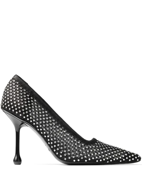 Jimmy Choo パンプス IXIA95QHSBLACK IXIA 95 | Black Satin Pumps with Flowers | New Collection