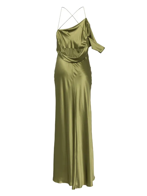 michelle mason green silk dress Michelle Mason Asymmetric Design Silk Gown | Green