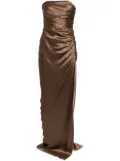 Michelle Mason strapless gathered silk gown - Brown