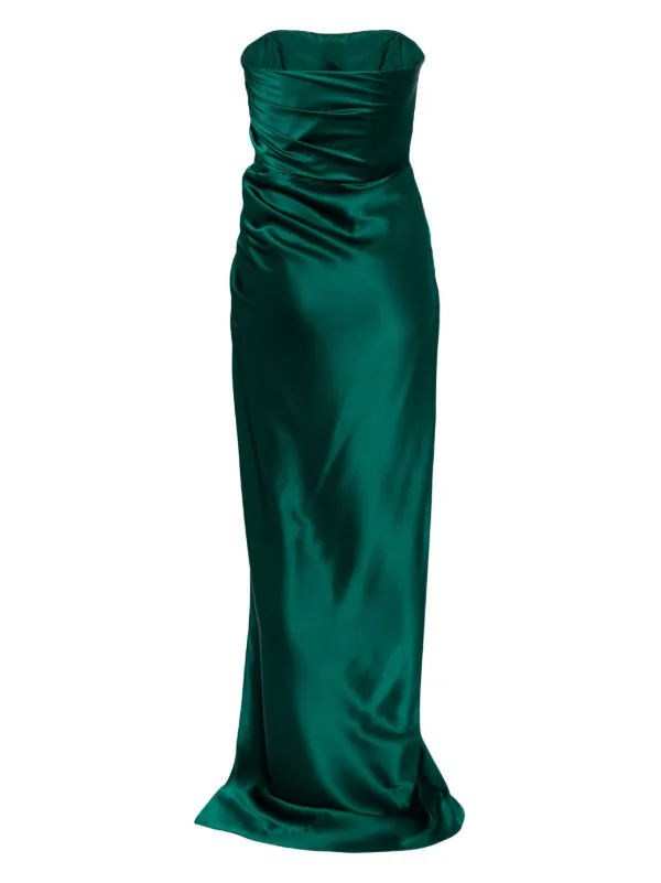 slim fit dress slacks Emerald Green Long Strapless Stretch Satin Dress With Sweetheart Neck main image 0