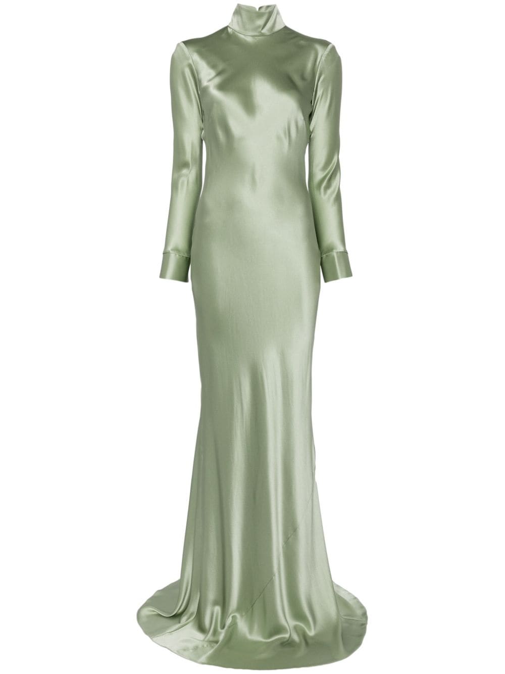 Michelle Mason Long Sleeve Silk Gown In Green