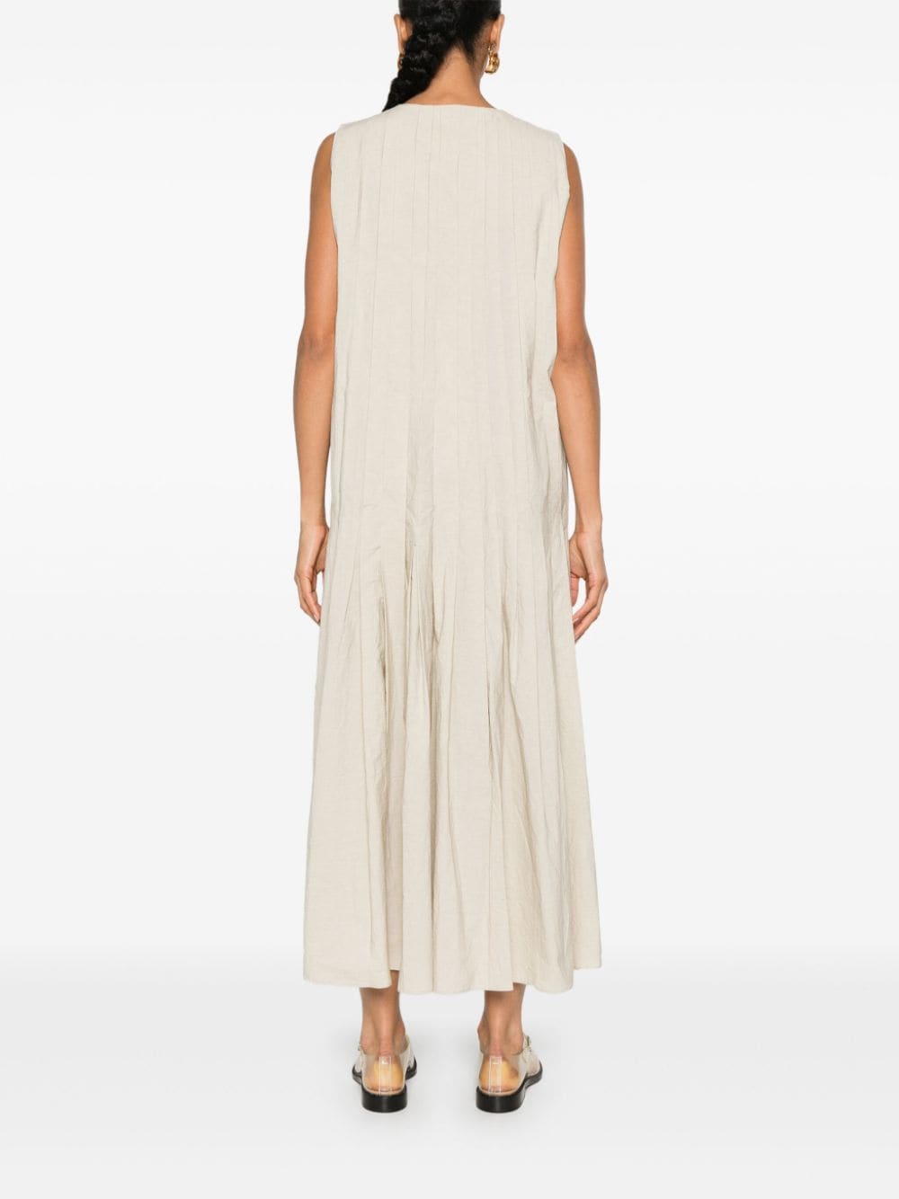 Shop Lauren Manoogian Plissé Sleeveless Maxi Dress In Neutrals