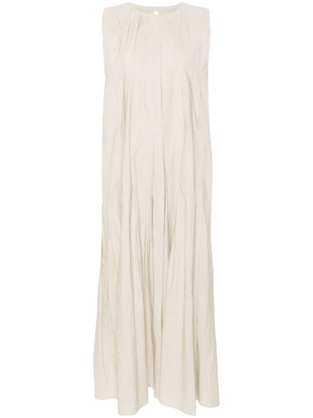 Lauren Manoogian Pintucked Crinkled Cotton And Linen-blend Maxi Dress In Cream