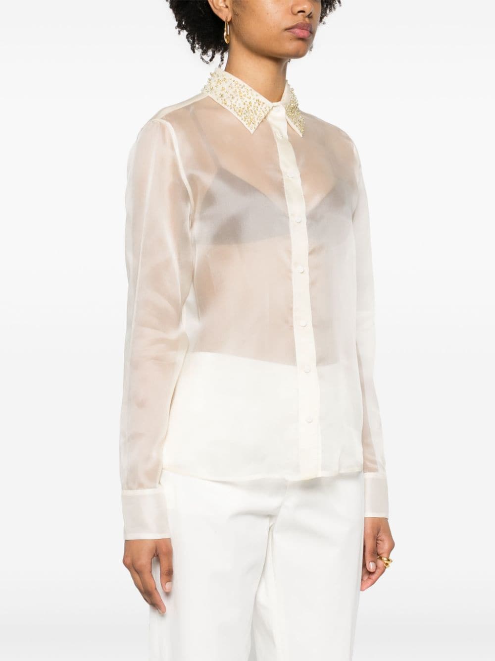 Shop Fabiana Filippi Crystal-embellished Silk Shirt In Neutrals