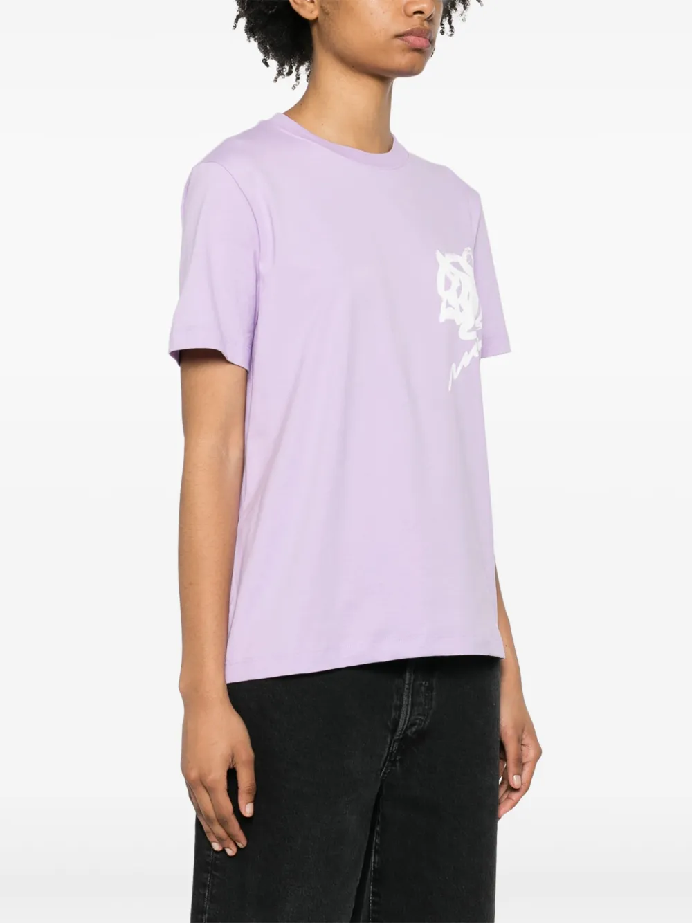 Shop Msgm Floral-logo Print T-shirt In Purple