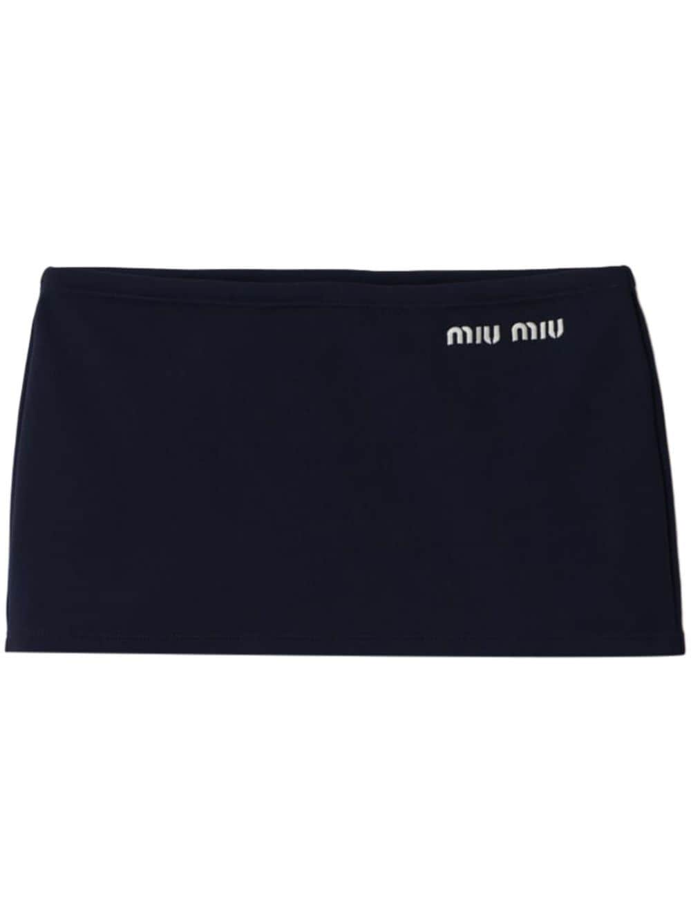 Miu Miu Embroidered-logo Mini Skirt In Blue