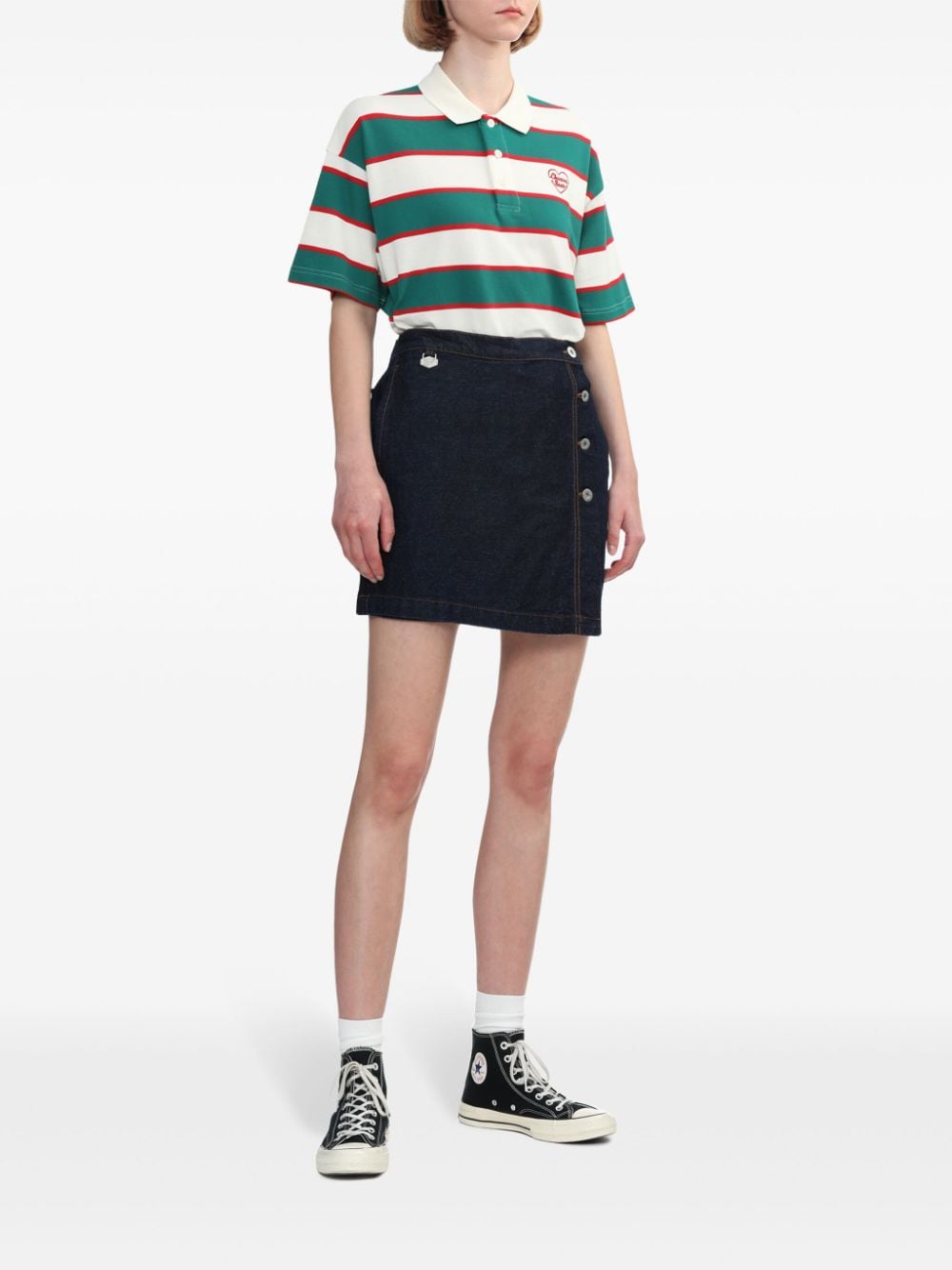 Shop Chocoolate Striped Cotton Polo Top In Green