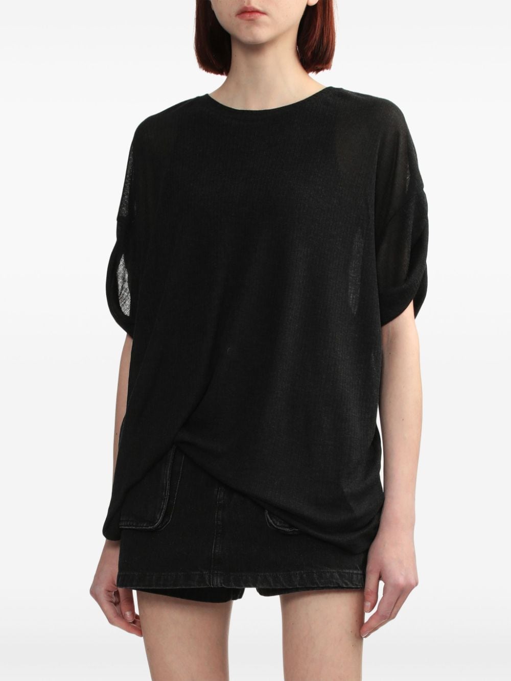 Shop Izzue Twist-detail Semi-sheer T-shirt In Black