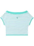 izzue striped off-shoulder T-shirt - White