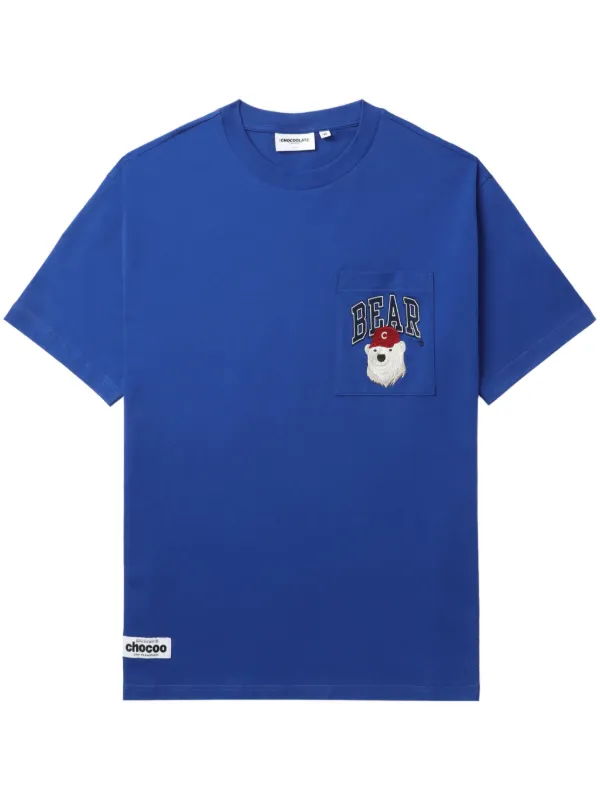 CHOCOOLATE bear-print Cotton T-shirt | Blue | FARFETCH LB