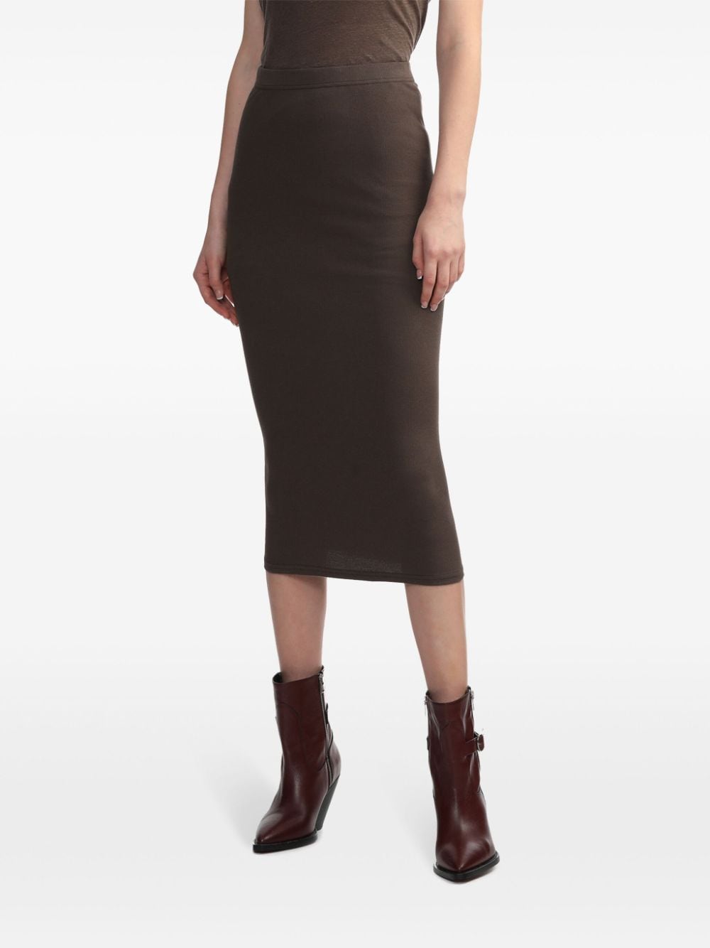 Shop Iro Piame Ribbed Midi Skirt In Brown