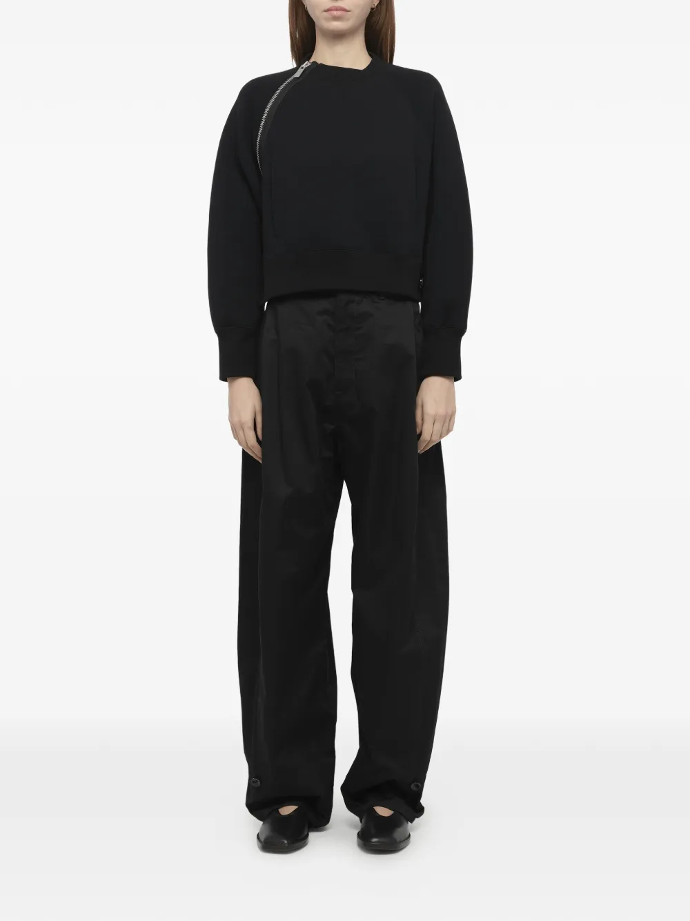sacai S Sponge sweater met asymmetrische rits Zwart