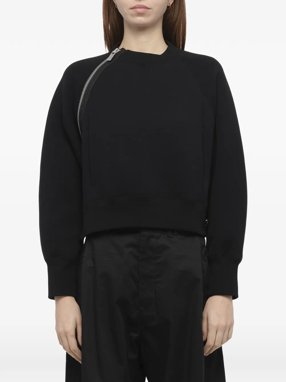 sacai S Sponge sweater met asymmetrische rits Zwart