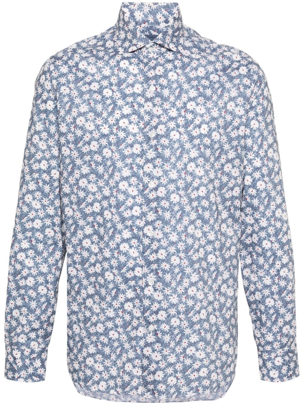 Barba Floral-print Cotton Shirt In Blue