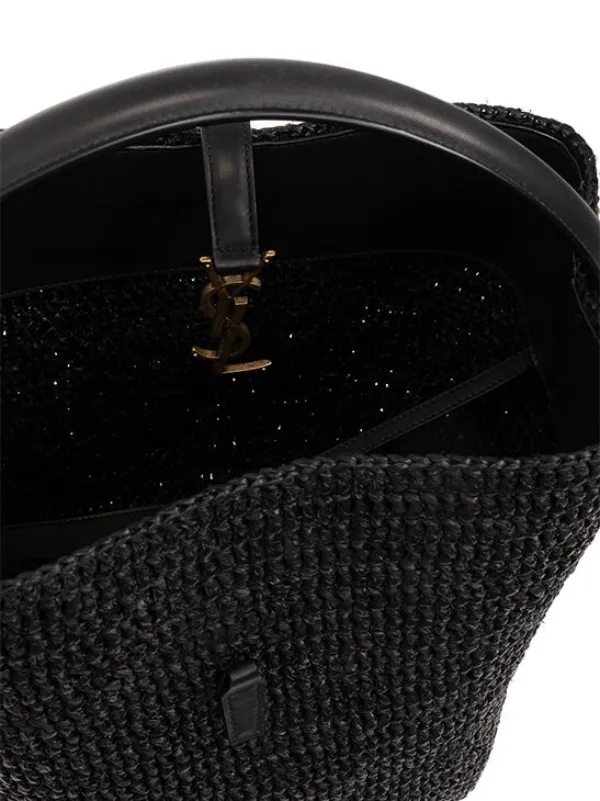 Saint Laurent LE 37 woven bucket bag women Raffia Leather One Size Black