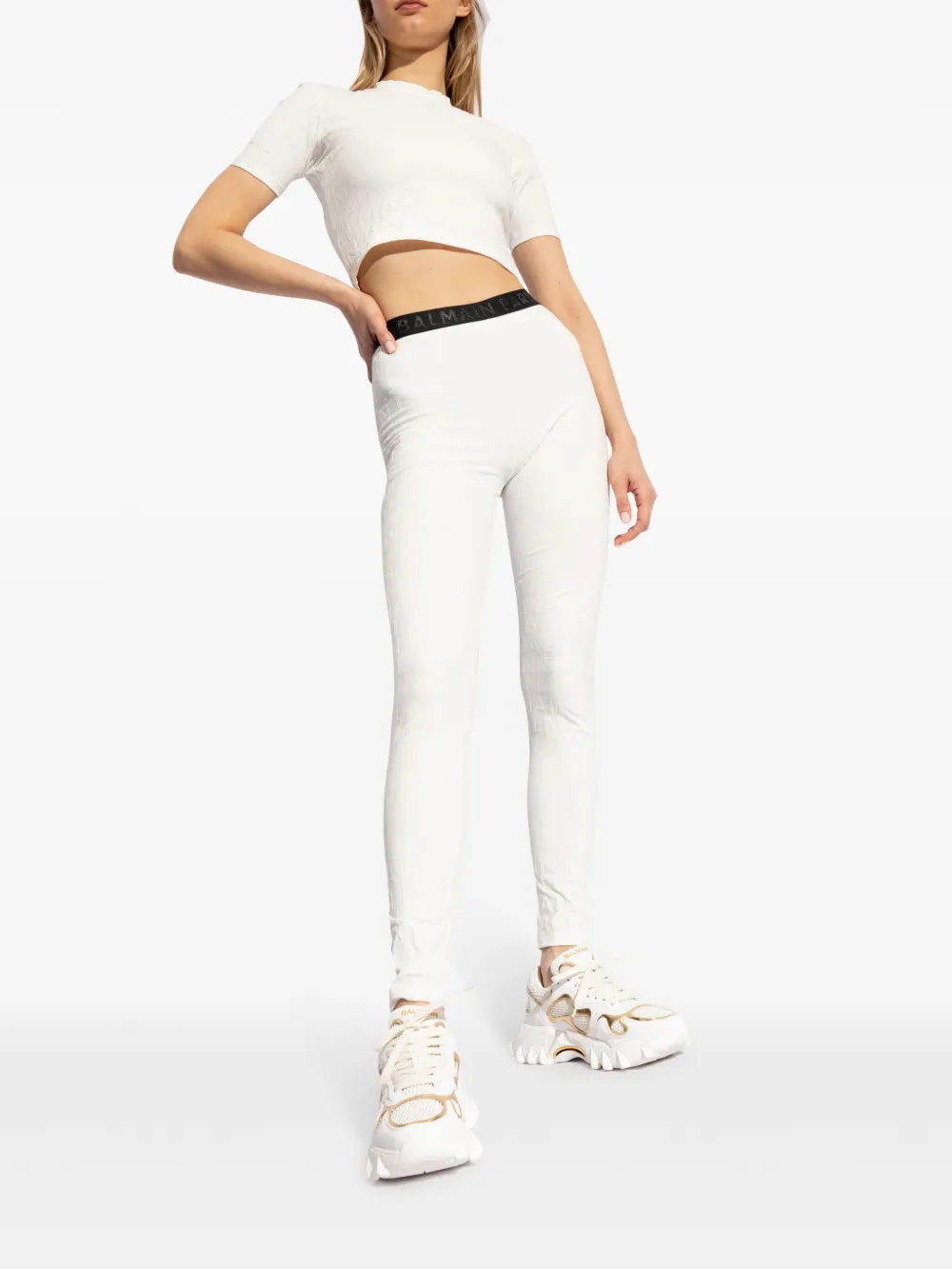 Balmain High waist legging met monogram Wit