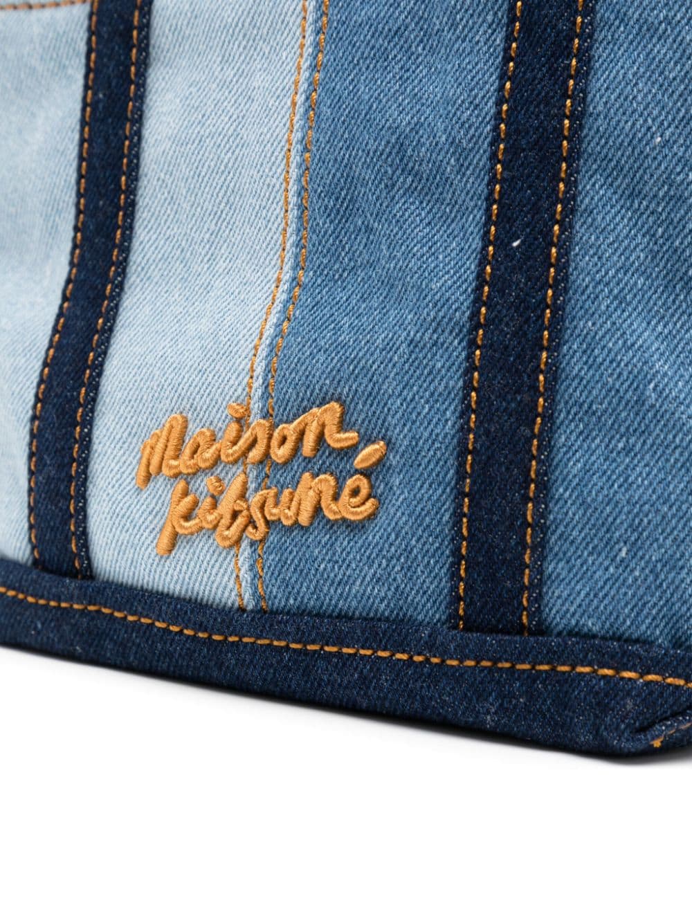 Shop Maison Kitsuné Fox Head Denim Tote Bag In Blue
