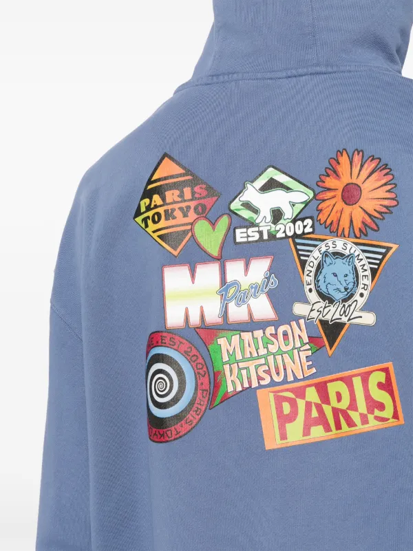☆関税込み☆【MAISON KITSUNE】BLUE COTTON HOODIE CHILLAX PATCH REGULAR HOODIE | Maison Kitsuné