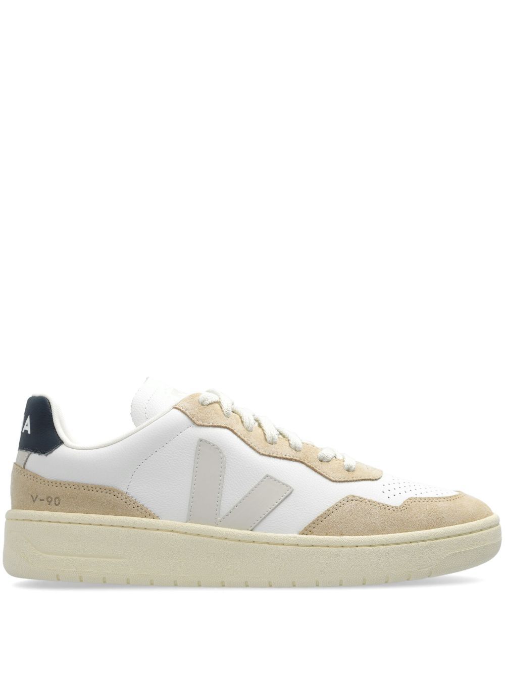 Shop Veja V-90 Leather Sneakers In White