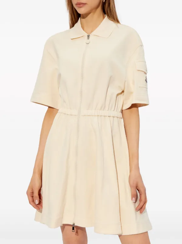 【関税&送料込み】Moncler Two-Material Dress Moncler logo-appliqué Cotton Dress | Neutrals | FARFETCH