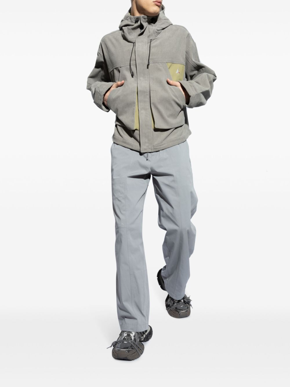 Shop Roa Corduroy Hooded Jacket In Grey