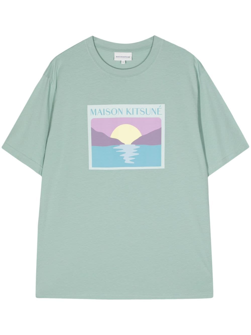 Shop Maison Kitsuné Sunset Postcard-print Cotton T-shirt In Green
