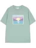 Maison Kitsuné Sunset Postcard-print cotton T-shirt - Green