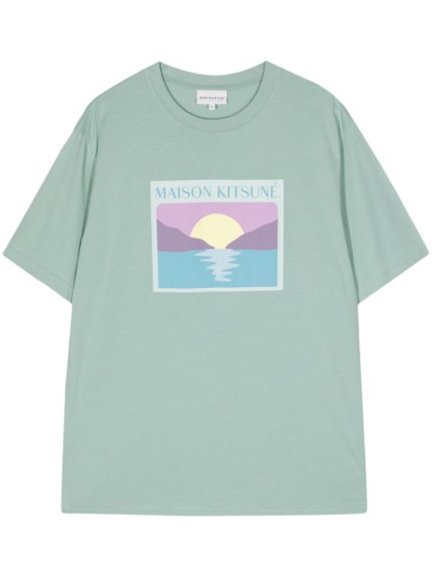 Maison Kitsune Sunset Postcard-print cotton T-shirt Men