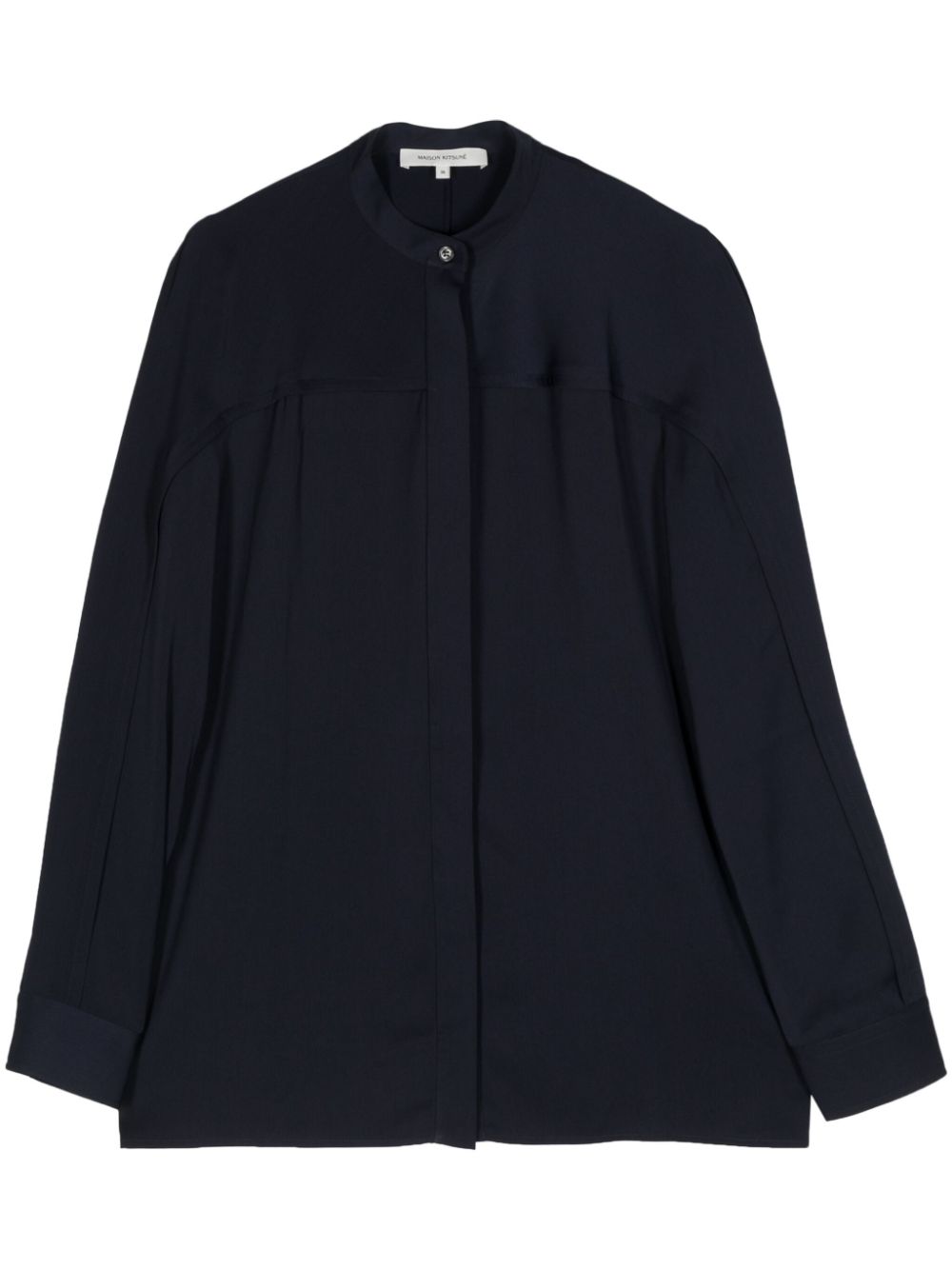 Maison Kitsuné Pleat-detail Collarless Shirt In 蓝色