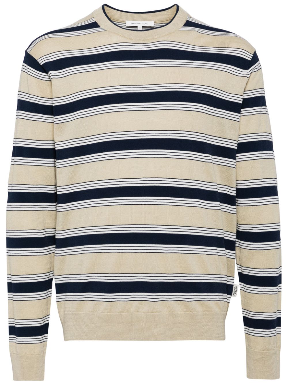 Maison Kitsuné Stripe Print Cotton Blend Sweater In Neutrals