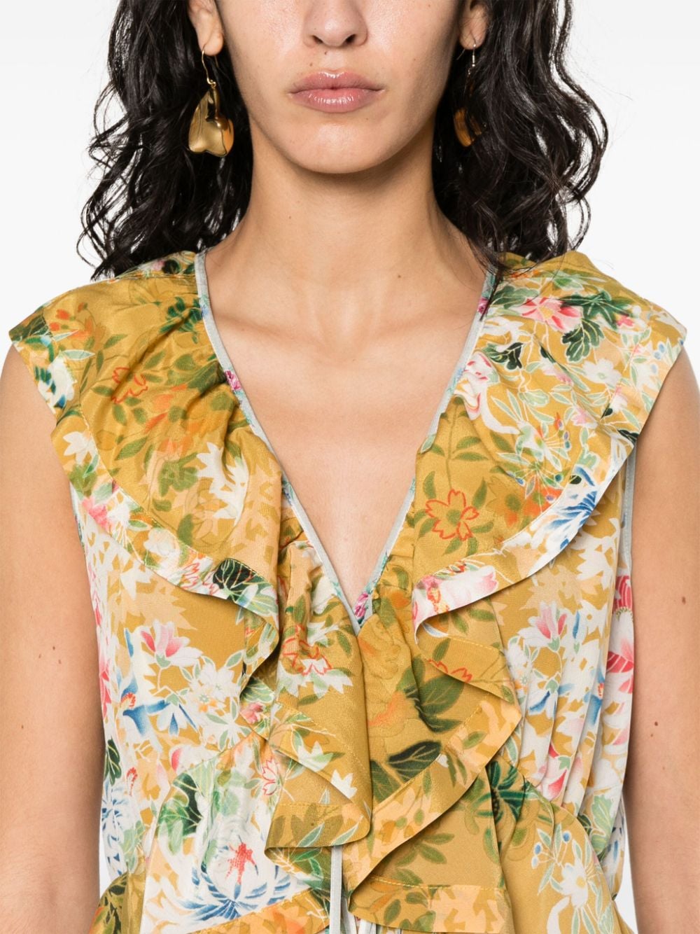 Shop Pierre-louis Mascia Floral-print Silk Dress In Yellow