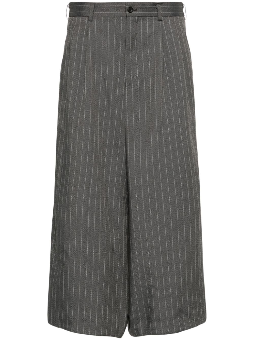 Comme Des Garçons Pinstripe Cropped Trousers In Green