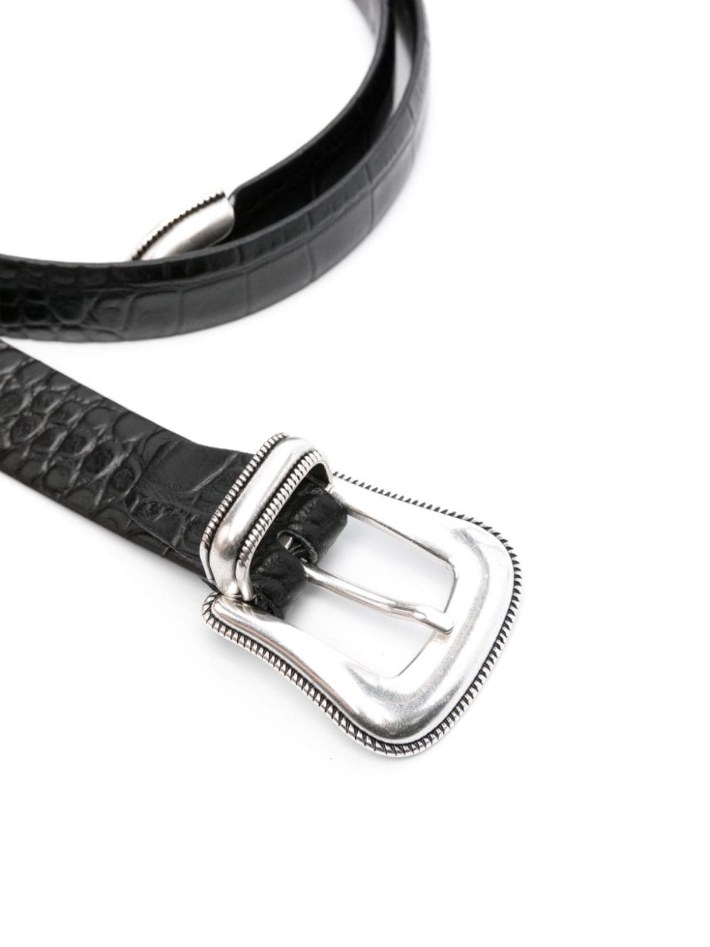 Shop Eraldo Croc-embossed Leather Belt In Black
