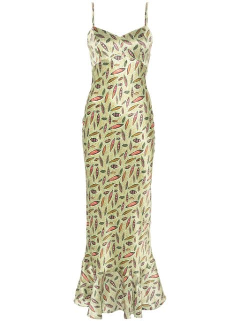 Saloni botanical-print silk dress