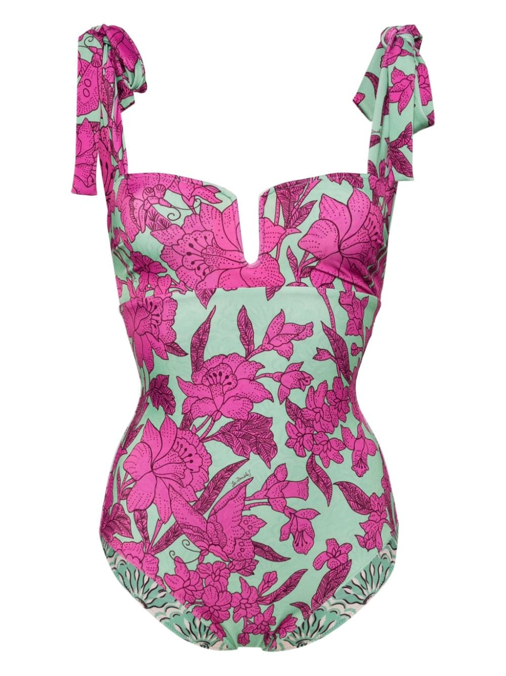 La Doublej Floral Print Swimsuit In Green