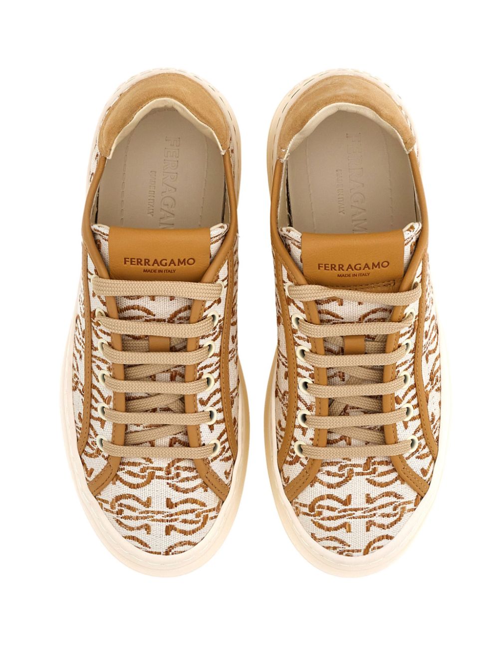 Ferragamo patterned-jacquard platform sneakers Neutrals