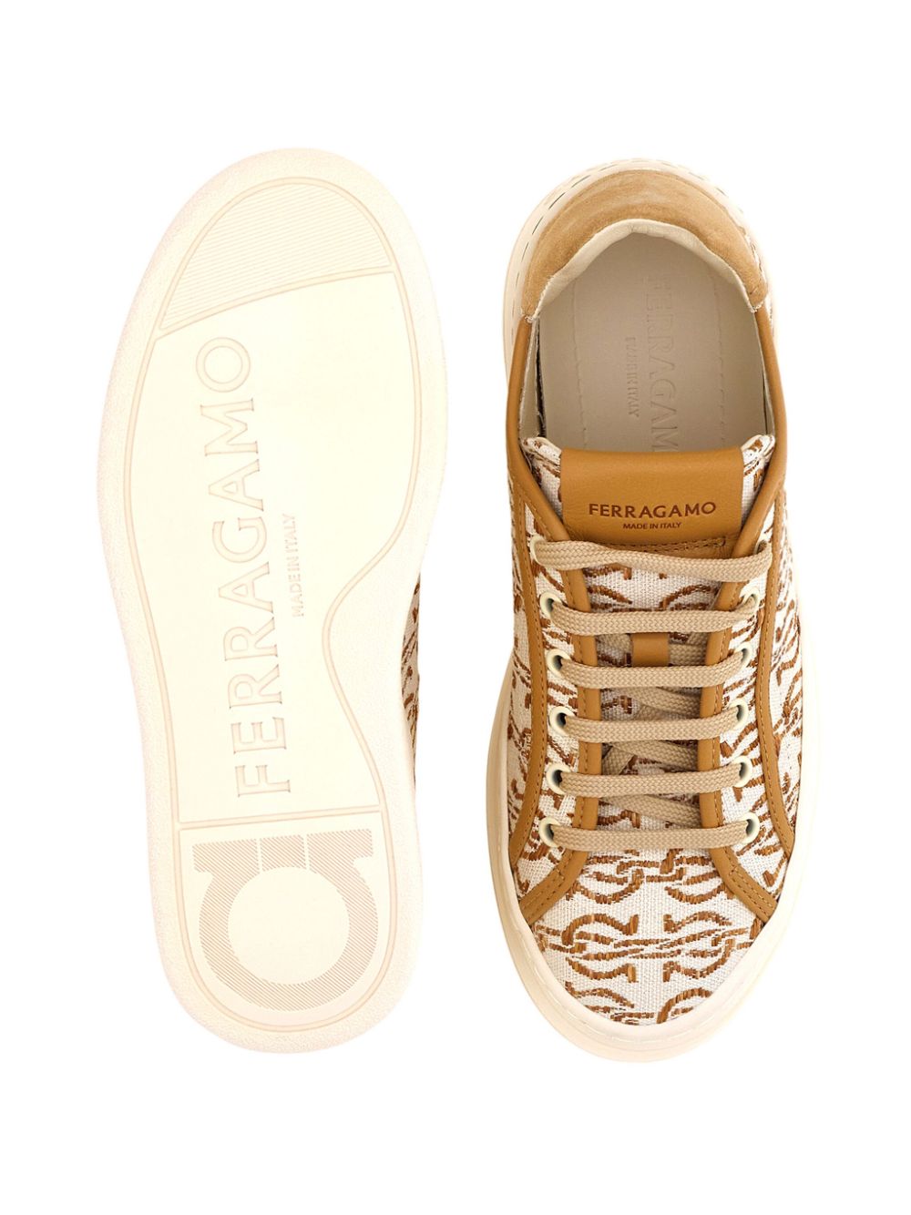 Ferragamo patterned-jacquard platform sneakers Neutrals