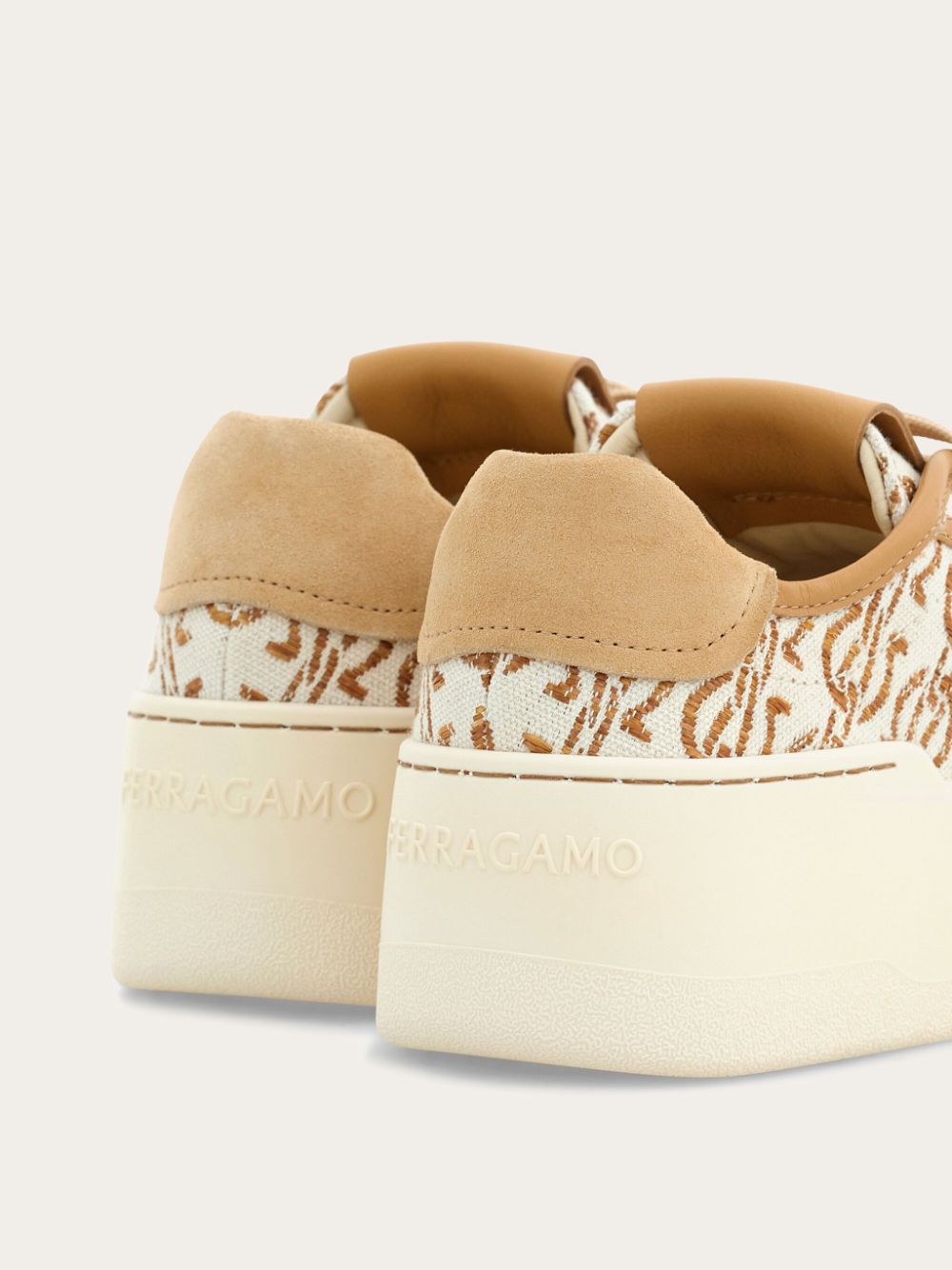 Ferragamo patterned-jacquard platform sneakers Neutrals