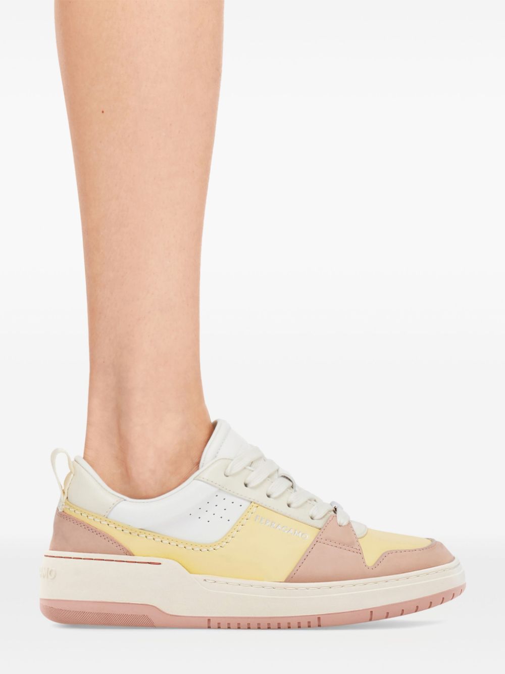 Ferragamo contrast-panel leather sneakers Pink