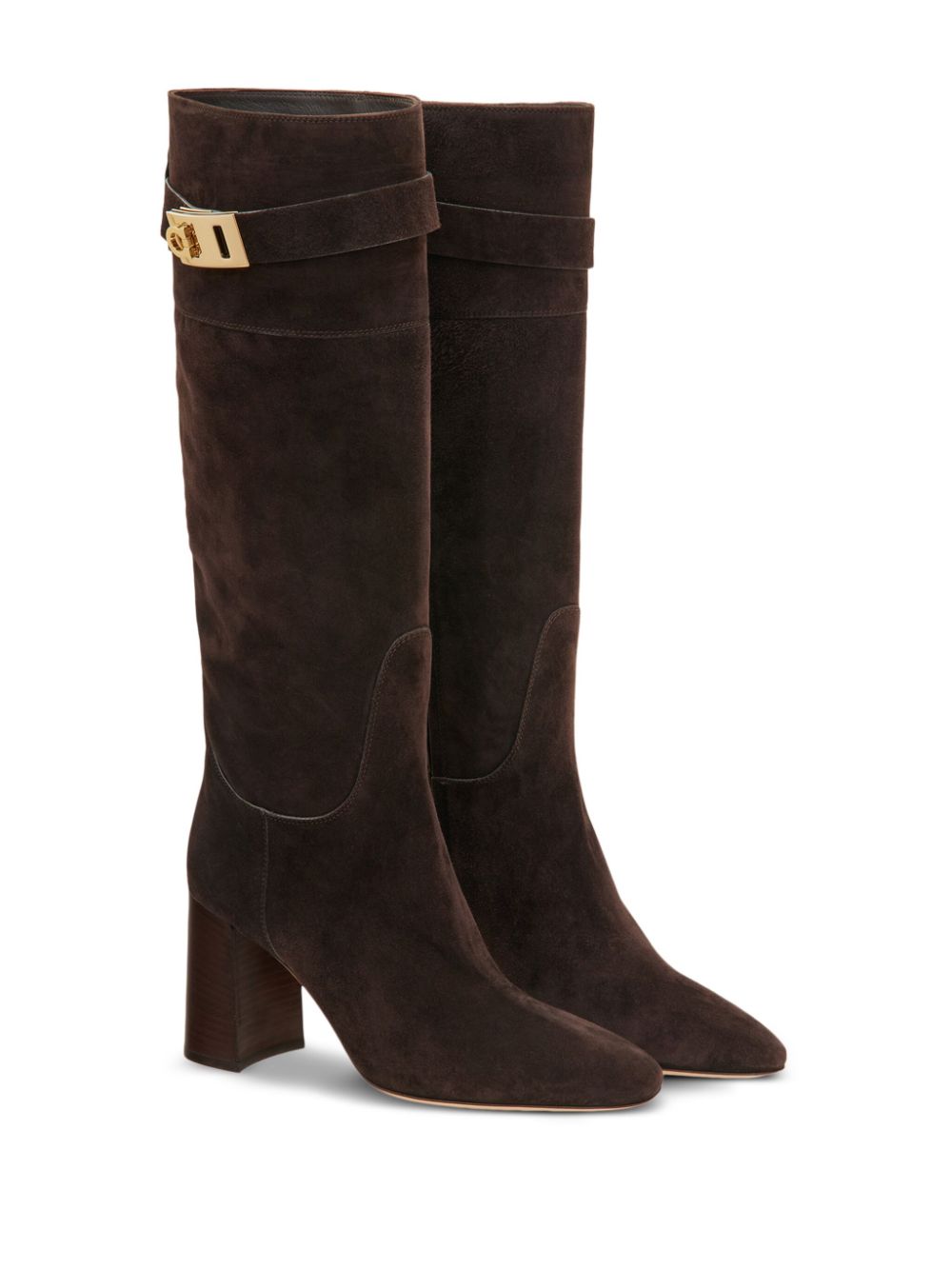 Ferragamo hug buckle below-the-knee boots Brown