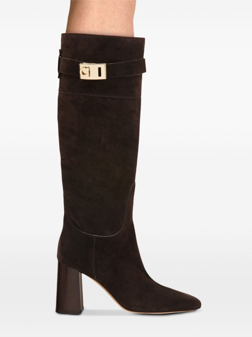 Ferragamo hug buckle below-the-knee boots Brown