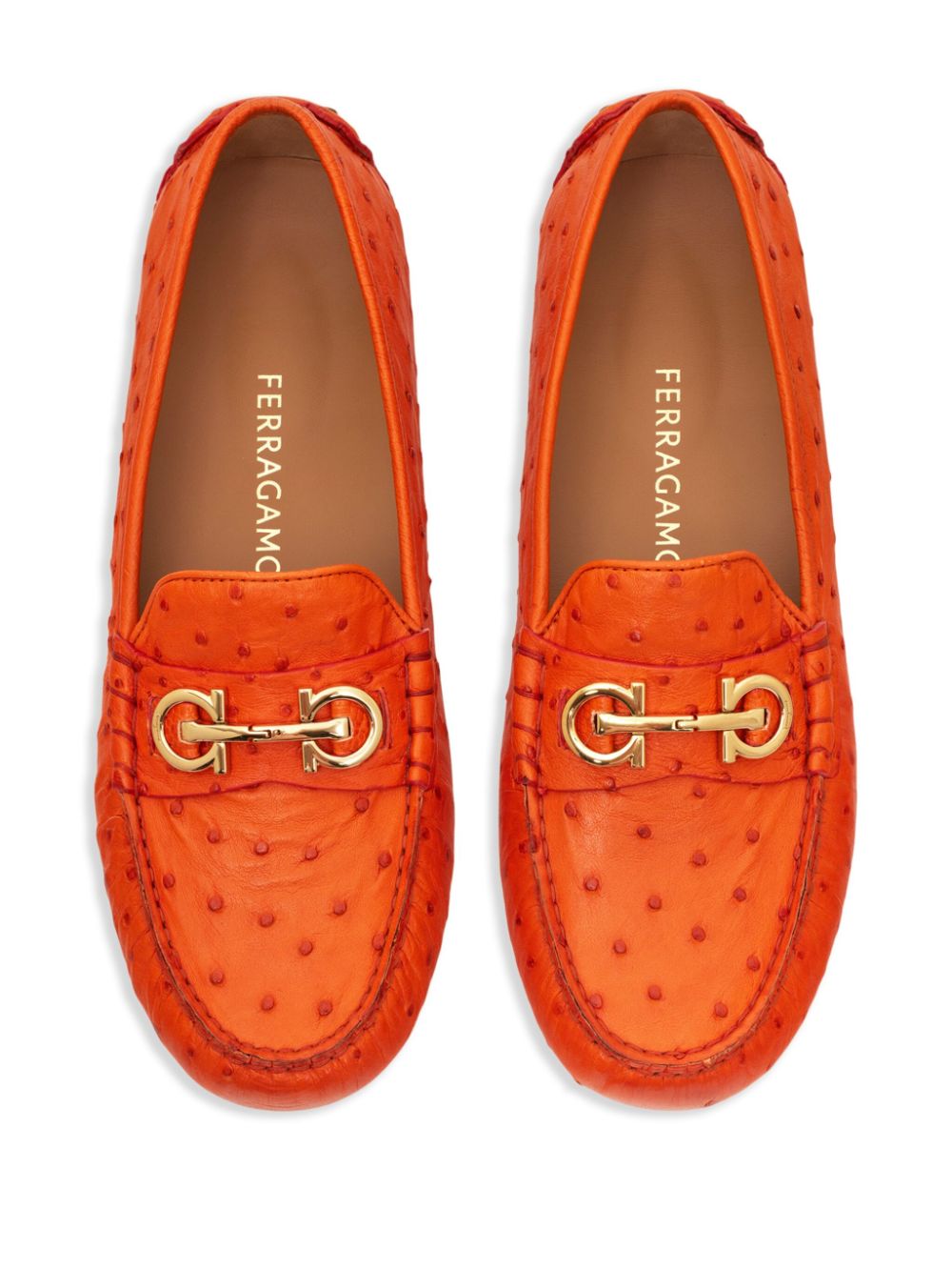 Ferragamo Gancini-plaque leather loafers Orange