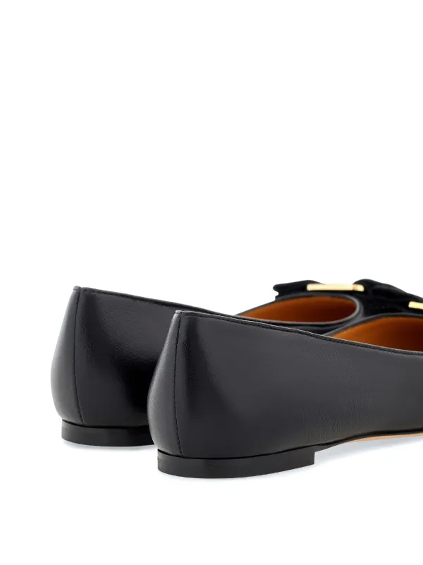 Ferragamo Varina Leather Ballerina Shoes | Black | FARFETCH