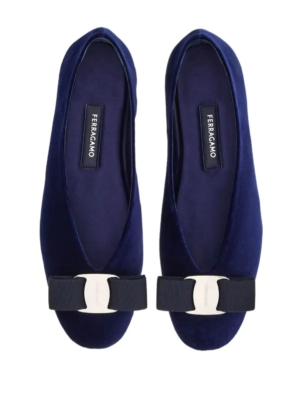 Ferragamo Vara velvet ballerina shoes women Fabric Fabric Leather 6.5C Blue