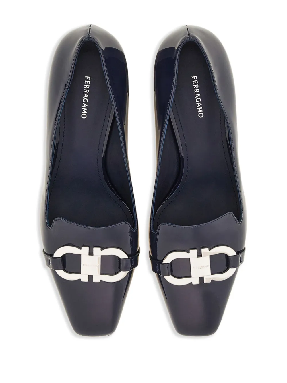 Shop Ferragamo Gancini-plaque 60mm Leather Pumps In Blue